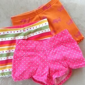 Gymboree 3 pc pack shorts - pink polka dot orange hippo stripes - size 2T